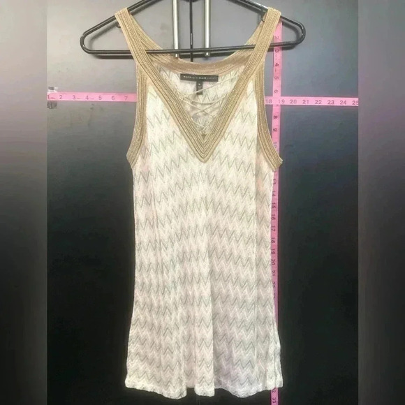 WHBM Knit Chevron Pattern,sleeveless,low v-neck X detail,gold metallic threading - Picture 1 of 8